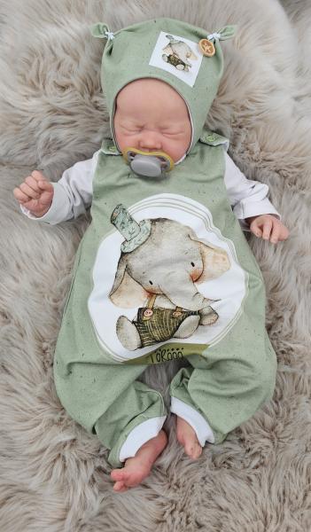 Handmade Strampler & Mütze gr.62 Elefant niedlich