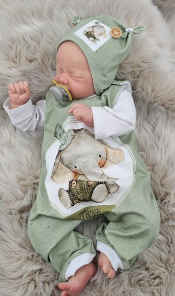 Handmade Strampler & Mütze gr.62 Elefant niedlich