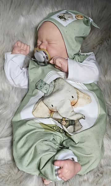 Handmade Strampler & Mütze gr.62 Elefant niedlich