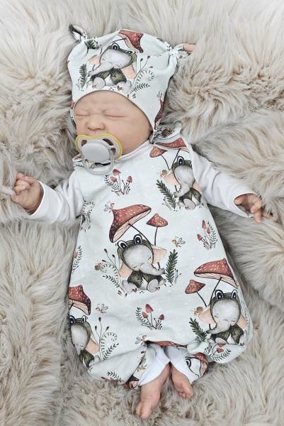 Handmade Strampler & Mütze gr 50 Elefant Pilze