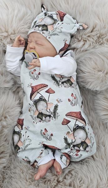 Handmade Strampler & Mütze gr 50 Elefant Pilze