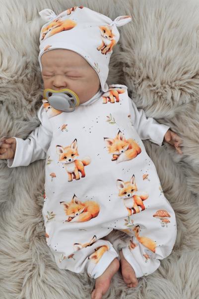 Handmade Strampler & Mütze gr. 50 niedliche Füchse