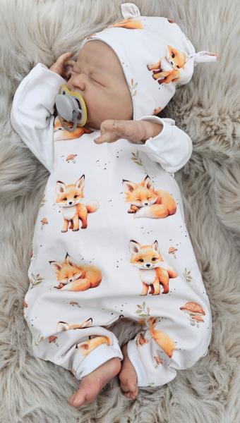 Handmade Strampler & Mütze gr. 50 niedliche Füchse