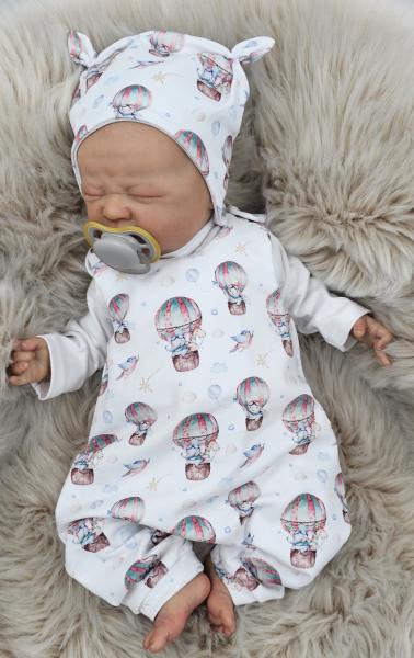 Handmade Strampler & Mütze gr 50 Tiere im Heißluftballon