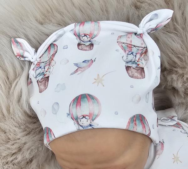 Handmade Strampler & Mütze gr 50 Tiere im Heißluftballon