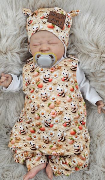 Handmade Strampler & Mütze gr.56 Bienen Blumen