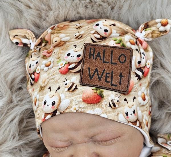 Handmade Strampler & Mütze gr.56 Bienen Blumen