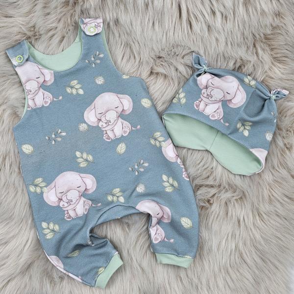 Handmade Strampler & Mütze gr.50 Elefanten