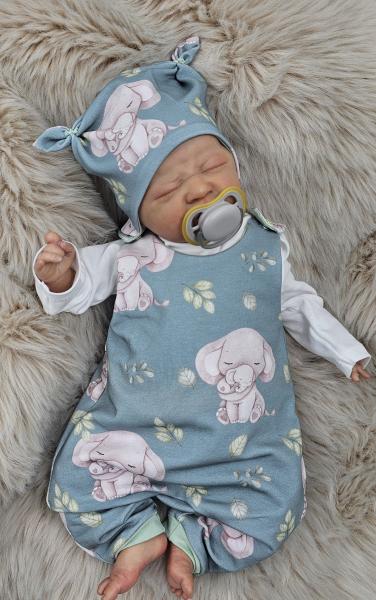 Handmade Strampler & Mütze gr.50 Elefanten