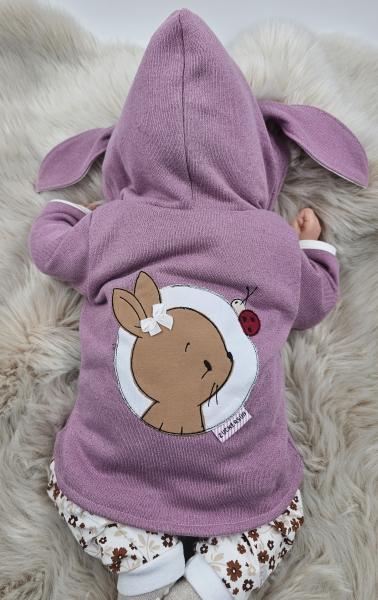 Handmade Jacke gr.56 Hasenohreen Stickbild Häschen