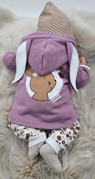 Handmade Jacke gr.56 Hasenohreen Stickbild Häschen