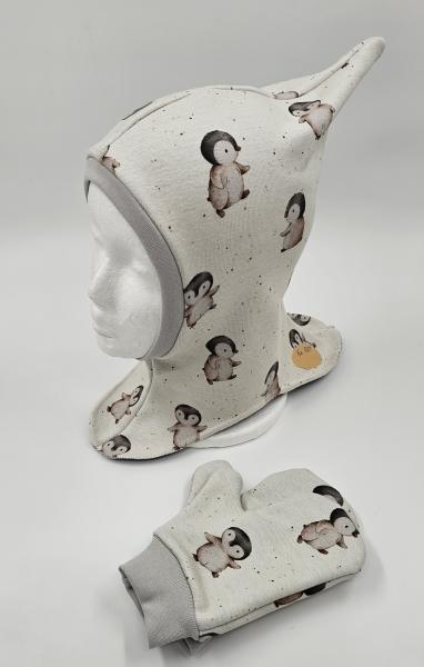 Handmade Schlupfmützen mit passenden Handschuh Ku. 48/49 bis 52/53 Pinguin