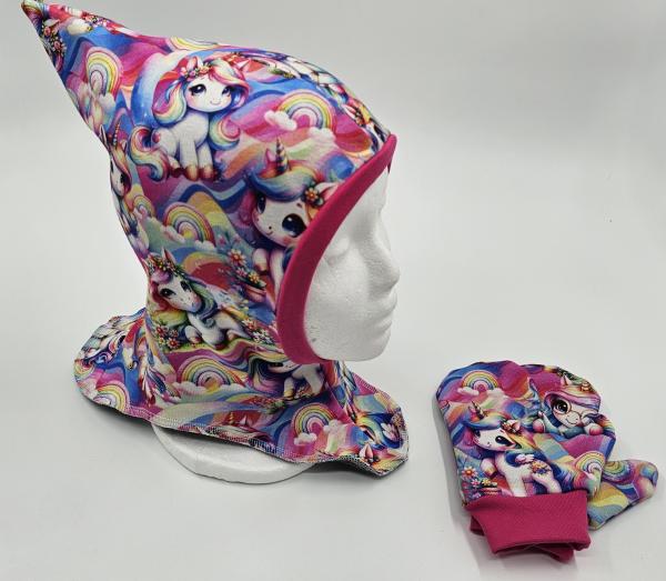 Handmade Schlupfmützen mit passenden Handschuh Ku  50/51 & 52/53 Einhörner