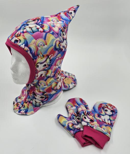 Handmade Schlupfmützen mit passenden Handschuh Ku  50/51 & 52/53 Einhörner