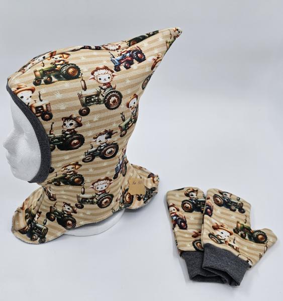 Handmade Schlupfmützen mit passenden Handschuh Ku. 48/49 bis 52/53 Tiere Traktoren