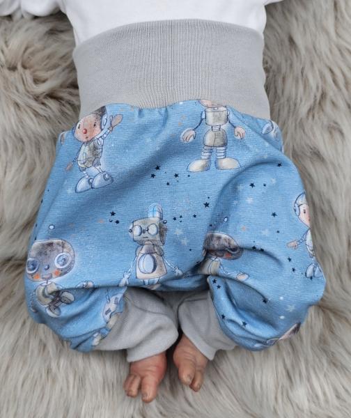 Handmade Pumphose Mitwachshose gr.56 bis gr.92 niedliche Roboter