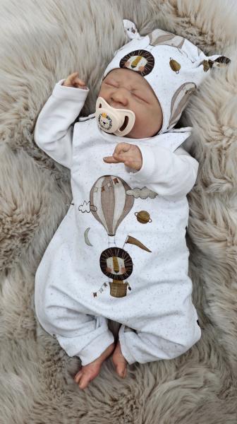 Handmade Strampler & Mütze gr.50 Löwe Heißluftballon