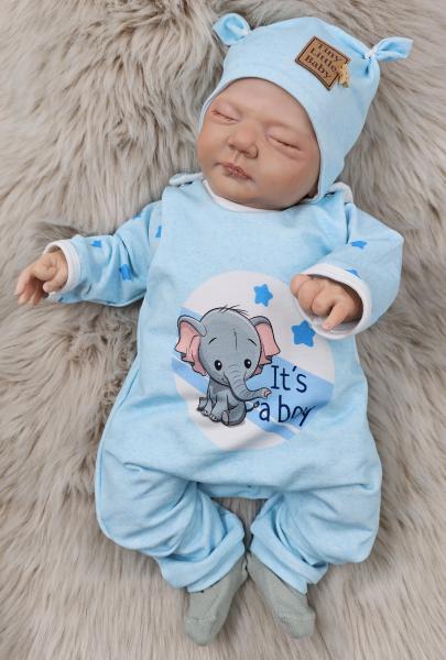 Handmade  4 tlg. Outfit gr.56 Jacke , Strampler, Pulli & Mütze Boy Sterne