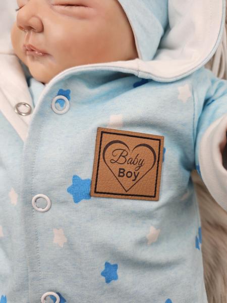 Handmade  4 tlg. Outfit gr.56 Jacke , Strampler, Pulli & Mütze Boy Sterne