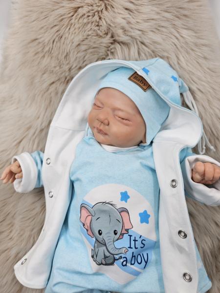 Handmade  4 tlg. Outfit gr.56 Jacke , Strampler, Pulli & Mütze Boy Sterne