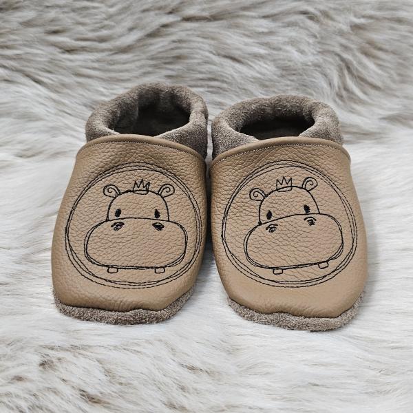 Handmade Lederpuschen gr.21 mit Nilpferden