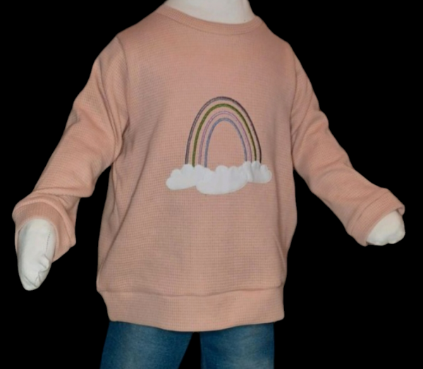 Handmade Pulli gr.92/98  Regenbogen Stickbild