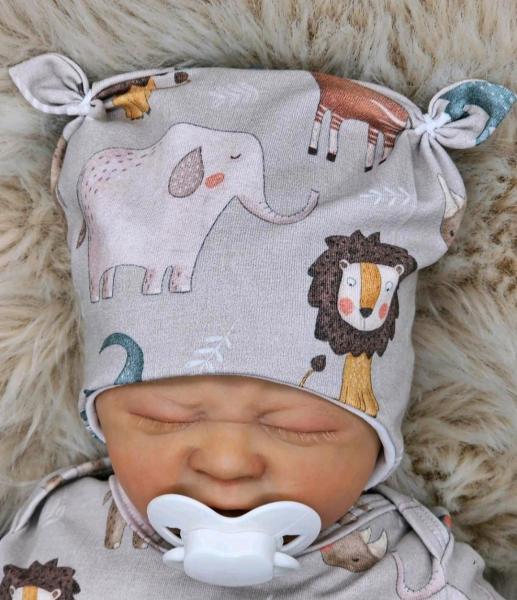 Handmade Pulli, Hose und Mütze gr.56 Safari Tiere