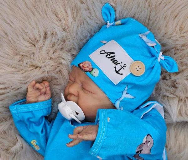 handmade Strampler, Pulli und Mütze gr 56 Meerestiere maritim