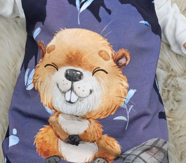 Handmade Strampler mit Mütze gr.56 Biber