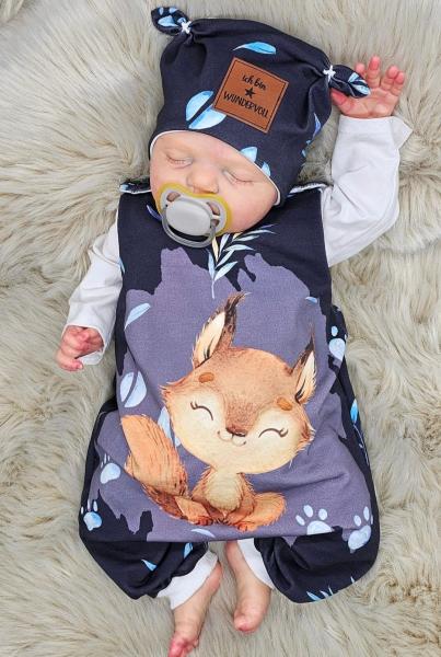 Handmade Strampler mit Mütze gr.56 Eichhörnchen wundervoll