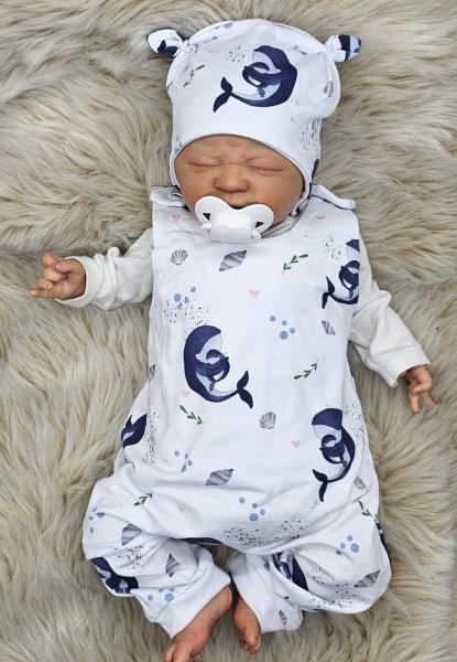 Handmade Strampler mit Mütze gr.56 Walfamilie