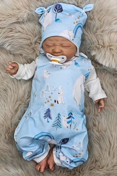 Handmade Strampler mit Mütze gr.56 Eisbär