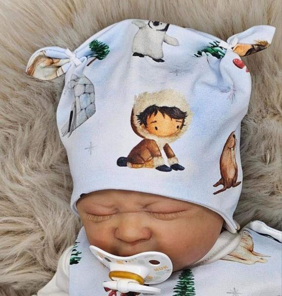 Handmade Strampler mit Mütze gr.56 Eisbären Pinguin Schnee Winter