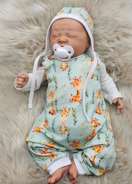 Handmade Strampler mit Babyhaube gr.56 Giraffe