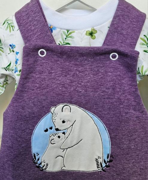 Handmade Latzhose mit Pulli gr.56/62 Eisbär Blumen