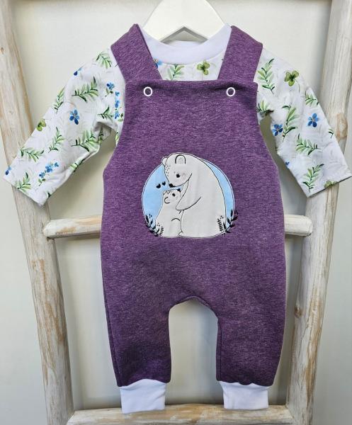 Handmade Latzhose mit Pulli gr.56/62 Eisbär Blumen