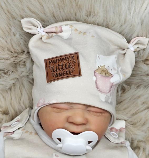 Handmade Strampler mit Mütze gr.56 Katzen Sterne