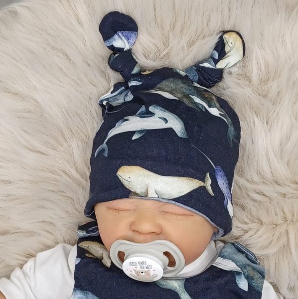 Handmade Strampler mit Zipfelmütze gr.56 Wale maritim