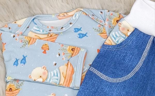 Handmade Pulli , Hose und Mütze gr.56 Bär angeln