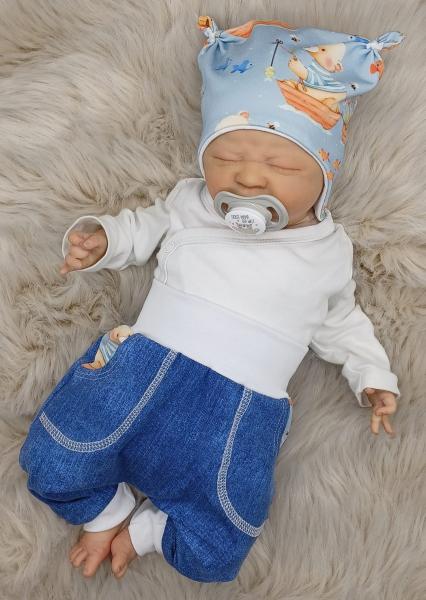 Handmade Pulli , Hose und Mütze gr.56 Bär angeln