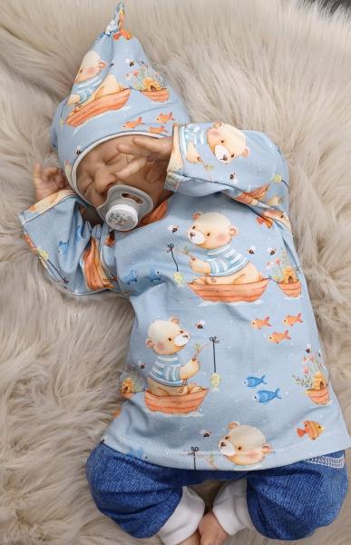 Handmade Pulli , Hose und Mütze gr.56 Bär angeln