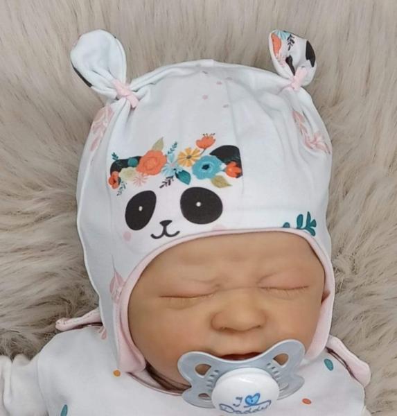 Handmade Set gr.56 Strampler und Mütze Pandabär Blumen