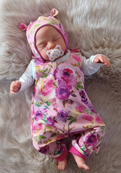 Handmade Strampler mit Mütze gr.56 Rosen pink Herzchen