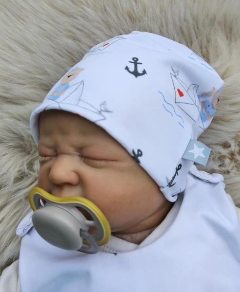 Handmade Strampler mit Beanie gr.56 Bär Boot maritim